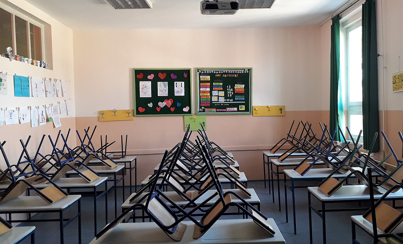 Illustrative photograph: An empty classroom