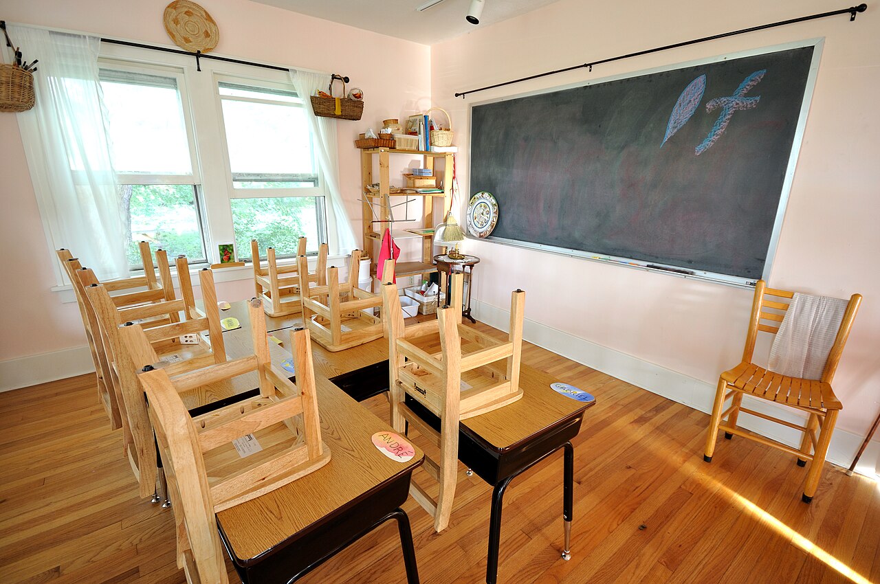 Illustrative photograph: An empty classroom